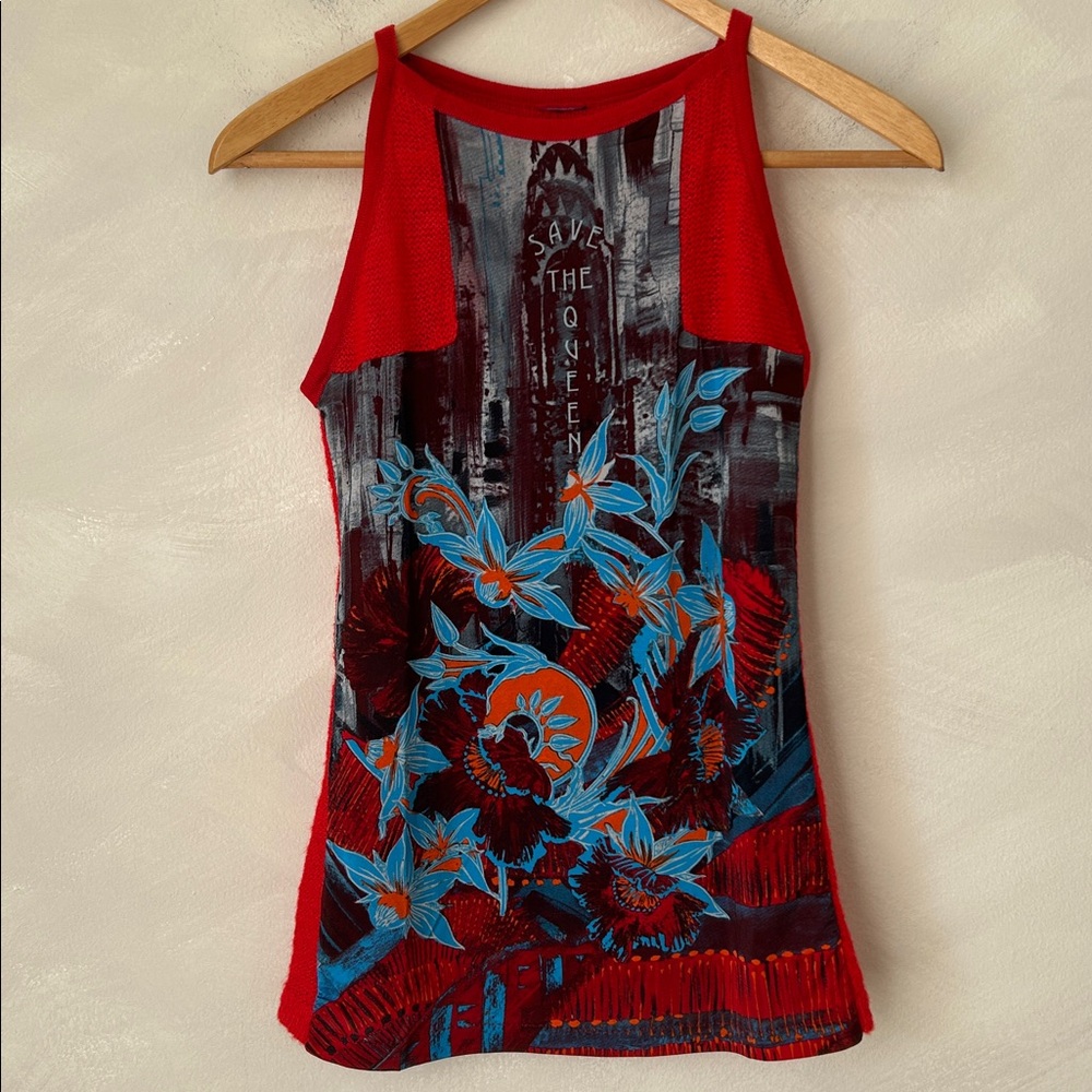 Save The Queen Red Floral Graphic Tank Top